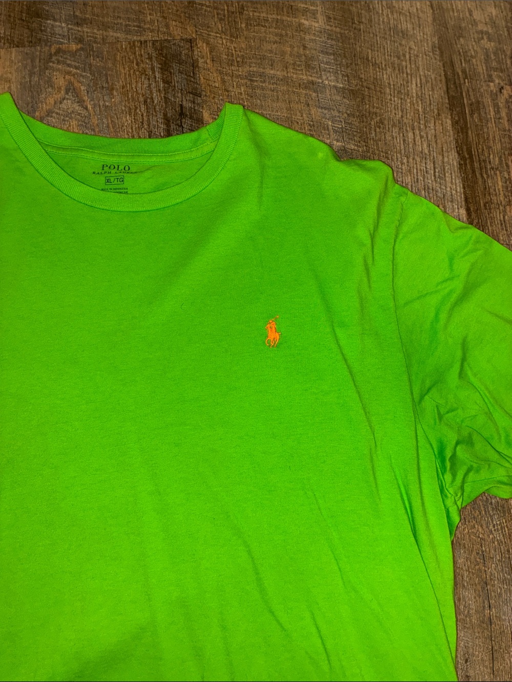 Polo by Ralph Lauren Bright Lime Green Crew Neck Tee with Orange Pony - Picture 2 of 3